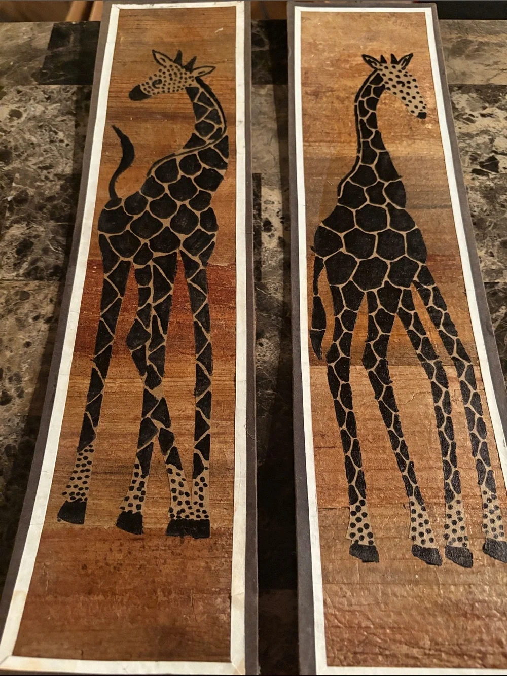 Rustic Brown & Black Giraffe Banana Leaf Wall Art Pair - Home Wall Decor